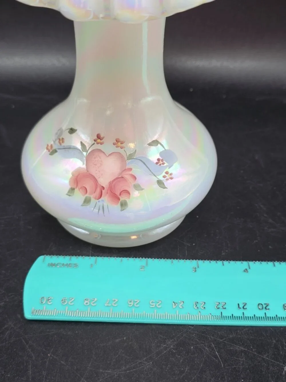 Vintage Fenton White Iridescent Jack in the Pulpit Ruffled Vase Signed, Numbered